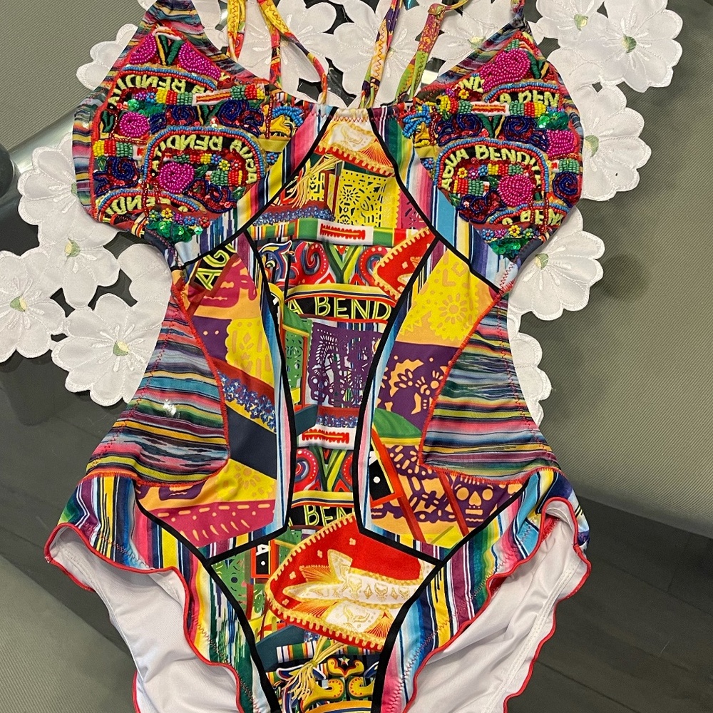 Colorful Patchwork One-Piece Swimsuit - Multicolor